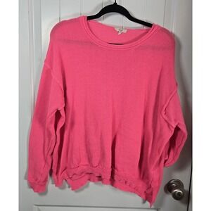 Easel Womens S Loose Fit Pullover Sweater Bright Pink Drop Shoulder Slouchy